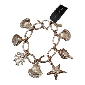 NWT The Limited Gold Seashell Charm Chain Link Bracelet Coastal Beach